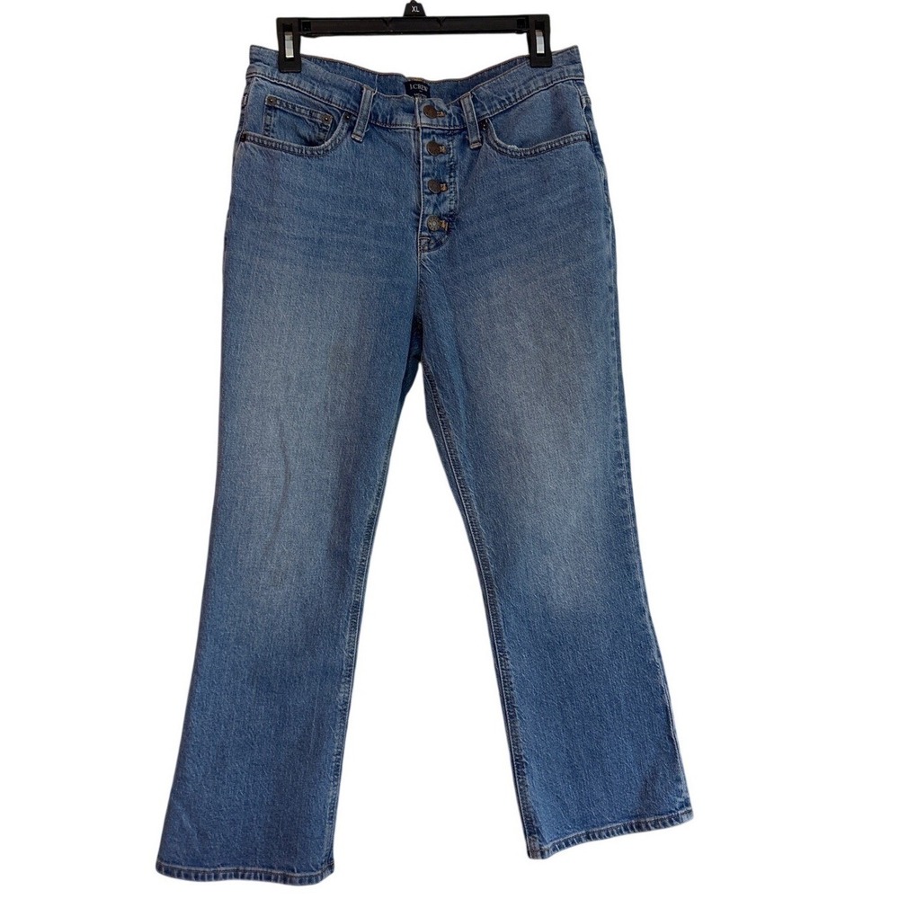 J.Crew Mid-Rise Flare Crop Jeans Medium Wash Button Fly Size 29 Womens